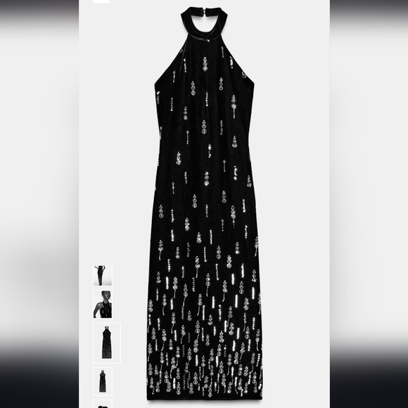 Zara Elegant Black Sequin Velvet Maxi/midi Dress - Picture 4 of 11